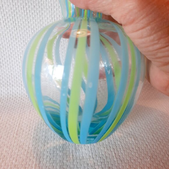 Vintage Blown Glass Swirl Vase, Blue and Green, 6 1/2"T - Picture 7 of 8